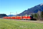 RhB REGIONALZUG 240 von Disentis nach Chur am 27.02.1998 bei Ems Werk mit E-Lok Ge 4/4II 627 - D 4219 - A 1225 - B 2351 - B 2350 - B.
