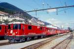 RhB REGIONALZUG 251 von Chur nach Disentis am 02.09.1995 in Disentis mit E-Lok Ge 4/4II 623 - B 2215 - B 2212 - B 2228 - A 1228 - B 2369 - B 2331 - D 4207 - Hinweis: gescanntes Dia  
