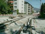 Doppelspurausbau in der Engadinstrasse unterhalb der Guggelistrasse.Im Hintergrund der Bahnhof.Chur.22.04.07