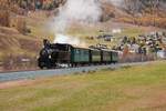 G 3/4 11 Heidi mit Dampfzug Oberengadiner Dreieck zwischen Samedan und Celerina am 26.10.2025