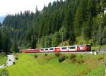 RhB Glacier-Express/Regio-Express 1149 von Chur nach St.Moritz am 16.08.2008 Einfahrt Bergn mit E-Lok Ge 4/4 III 646 - Ap 1313 - Ap 1312 - WRp 3831 - Bp 2534 - Bp 2535 - Bp 2536 - D 4214 - B 2359 - B