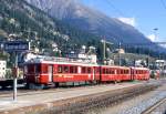 RhB Regional-Pendelzug 519 von Spinas nach Samedan am 11.09.1994 Einfahrt Samedan mit Triebwagen ABe 4/4 501 - AB 1518 - BDt 1723.