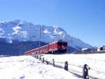RhB Regionalzug 725 von St.Moritz nach Scuol am 26.02.1998 kurz nach Celerina mit Ge 4/4I 603 - B 2335 - B 2326 - A 1224 - B 2374 - B 2356 - D 4206.