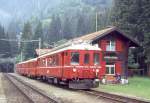 RhB Extrazug FLIEGENDER RHTIER fr RHTIA TOURS 3125 von Davos Platz nach Pontresina am 30.08.1996 in Stugl mit Triebwagen ABe 4/4 503 - A 1252 - B 2301 - D 4054.
