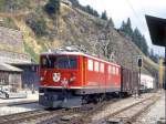 RhB Gterzug 5527 von Landquart nach St.Moritz am 07.09.1994 Einfahrt St.Moritz mit E-Lok Ge 6/6II 701 - Gakv 5401 - Uace 7998 - Uce 8024 - Uce 8023.