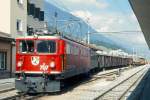 RhB GmP 4537 von Landquart nach St.Moritz am 07.09.1994 in Samedan mit E-Lok Ge 6/6II 707 - B 2245 - Gb 5028 - Gb 5066 - Gb 5045 - Gbkv 5553 - Gb 5906 - Gb 5061 - X 9319 - Rw 8266 - Rpw 8285 - Haikv