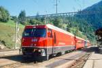 RhB Extrazug 3342 fr RHTIA INCOMING von Pontresina nach Filisur am 11.09.1994 in Filisur mit E-Lok Ge 4/4III 644 - B 2391 - WRS 3821 - B 2393.
