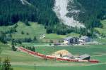 RhB Schnellzug 544 von St.Moritz nach Chur am 08.06.1993 kurz vor Bergn mit E-Lok Ge 4/4II 628 - Haikqy - B - 2x A - 3x B - D.