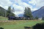 RhB Dampfzug 3564 fr RHTIA TOURS von Samedan nach Davos Platz am 31.08.1996 im Val Bever mit Dampflok G 4/5 108 - B 2246 - D 4052I - B 2247.