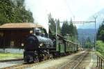 RhB Dampfzug 3564 fr RHTIA TOURS von Samedan nach Davos Platz am 31.08.1996 in der Kreuzungsstation Stugl-Stuls mit Dampflok G 4/5 108 - B 2246 - D 4052I - B 2247.