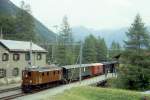 RhB Extrazug 3366 fr RHTIA TOURS von Pontresina nach Davos Platz am 30.08.1996 in Spinas mit E-Lok Ge 4/6 353 - B 2245 - D 4054 - B 2060 - A 1102 - Xk 9398.