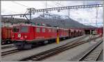 Baustellenzug mit Ge 4/4 I 610  Viamala  und 605  Silvretta  abfahrbereit in Samedan.