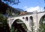 RhB Extra-GmP fr GRAUBNDEN TOURS 3527 von Landquart nach Filisur am 27.08.1998 auf Soliser Viadukt mit Oldtimer-E-Lok Ge 6/6I 414 - B 2245 - B 2060 - A 1102 - D 4054 - Gbkv 5544 - Gbkv 5546 - Kkw