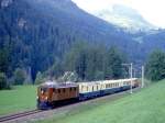 RhB Extrazug ALPIN-CLASSIC-PULLMAN-EXPRESS fr GRAUBNDEN TOURS 3527 von Chur nach Pontresina am 28.08.1998 kurz nach Solis mit Oldtimer-E-Lok Ge 4/6 353 - D 4062 - As 1143 - As 1144 - As 1141.