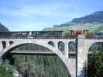 RhB Bahnfest Filisur Extrazug 3527 von Landquart nach Filisur am 04.07.1999 auf Soliser Viadukt mit Oldtimer-E-Lok Ge 6/6I 414 - B 2245 - B 2246 - B 2060 - C 2012 - D 4052II.