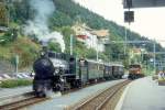 RhB Dampfzug 3835 fr RHTIA INCOMING von Landquart nach Thusis am 24.08.1995 in Thusis mit Dampflok G 4/5 107 - B 2247 - D 4052I - B 2246.