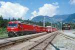 RhB Schnelllzug 545 von Chur nach St.Moritz am 25.08.1997 Durchfahrt Rodels-Realta mit E-Lok Ge 4/4III 645 - D 4220 - B 2426 - B 2360 - B 2431 - A 1283 - A 1240.