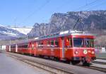 RhB Regionalzug 855 von Schiers nach Thusis vom 27.02.2000 in Untervaz mit vierteiligen Vorortpendelzug mit Triebwagen Be 4/4 516 - B 2419 - B 2420 - ABDt 1711.