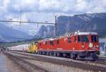 RhB Gterzug 5369 von Landquart nach Pontresina vom 07.06.1993 in Untervaz, aus Lastgrnden mit Doppelbespannung E-Loks Ge 4/4II 628 - Ge 4/4II 614 - MATRISA340L - Uce 8036 - Uce 8005 - Uce 8093 - Uce