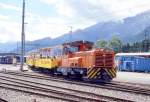 RhB Aussichtswagen-Dienstzug zum Tag der offenen Tr von Landquart-Ried-Gterbahnhof nach Landquart vom 08.06.1997 mit Diesellok Gm 3/3232 - B 2097 - B 2100 - B 2094.