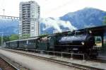 RhB Dampfzug 5253 fr GRAUBNDEN TOURS von Landquart nach Disentis am 30.08.1997 in Landquart mit Dampflok G 4/5 107 - B 2246 - B 2247 - D 4052I - Xk 9398.