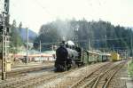 RhB Dampfzug 3766 fr Verkehrsverein Disientis von Disentis nach Landquart am 25.06.1995 Ausfahrt Reichenau mit Dampflok G 4/5 107 - B 2245 - D 4052I - B 2060 - A 1102.