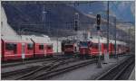 ABe 8/12 3511, Ge 6/6 II 705  Pontresina  und ABe 4/16 3105 in Landquart.