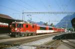 RhB-Glacier-Express G - Schnellzug 30 von Davos Platz nach Landquart -(Zermatt) am 23.08.2000 in Landquart mit E-Lok Ge 4/4II 613 - FO PS 4011 - FO AS 4029 - FO B 4271 - A 1238 - B 2441 - B 2368 - B