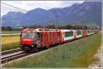 RE1149/GEX902 mit der Ge 4/4 III 618  Breil/Brigels  bei Felsberg. (24.05.2015)