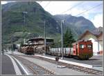 In Tirano wird vor allem Holz umgeschlagen von der RhB auf Lastwagen.