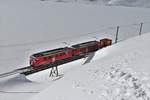 RhB Dampfschneeschleuderfahrt 2018  Überraschend durchqueren die RhB ABe 4/4 II 47 und 46 mit dem Schneeräumer Xk 9132 von Ospizio Bernina in Richtung Alp Grüm, die