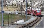 R1641 mit ABe 8/12 3511 nach Campocologno kreuzt den Gegenzug in Bernina Lagalb.