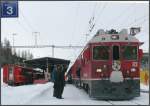 ABe 4/4 52  Brusio  und ABe 4/4 56  Corviglia  ziehen heute gemeinsam den Bernina Express von Pontresina nach Tirano.