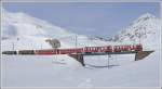 R1621 mit ABe 4/4 II 42 und 44 passiert soeben die obere Berninabachbrcke vor der Kulisse des Piz Albris 3165m.