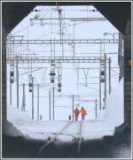 Sechs Stunden spter auf dem Berninapass wars mit dem schnen Wetter wieder vorbei und es war wieder Schneeschaufeln angesagt.
Ospizio Bernina 2256 m./M. (10.03.2009)