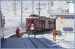 In Bernina Lagalb kreuzen wir den R1633 nach Tirano mit ABe 4/4 II 43 und 47.