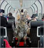 Zur Unterhaltung der Fahrgste im steckengebliebenen Bernina Express am 24.12.09 gab es wilde Tiere zu bewundern, doch die Fahrgste scheinen sich mehr fr das Geschehen an der Strecke zu interessieren, als fr das Wappentier der RhB. (Jeanny)