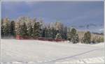 R1628 von Poschiavo nach St.Moritz pflgt sich mit einem Spurpflug durch den Stazerwald bei Pontresina. (12.01.2010)