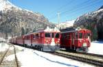 RhB Regionalzug 415 von St.Moritz nach Tirano am 28.02.1998 in Cavaglia mit Triebwagen ABe 4/4III 54 -BD 2474 - AB 1545 - B 2307 - B 2308 - B 2453.