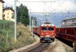RhB REGIONALZUG 425 von St.Moritz nach Tirano am 07.09.1994 Ausfahrt Pontresina mit Zweikraftlok Gem 4/4 802 - ABe 4/4II 48 - DZ 4037 - B 2458 - B 2313 - AB 1545 - B 2314 - B 2311 - B 2102 - B