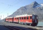 RhB DIENSTZUG 7442 von Alp Grm nach Pontresina am 29.08.1993 mit ABe 4/4II 41 - ABe 4/4II 45 - Gb 5034. Hinweis: berfuhr des Gterwagens nach Ospizio Bernina wegen Viehmarkt auf Ospizio Bernina!
