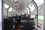 Wagen des Bernina Express,innen.Bald gibt es die Welterbestrecke der RhB Albula/Bernina auch bei Google Street View.Ospizio Bernina 12.10.11    