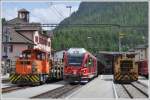 Tm 2/2 113, R1652 ABe 8/12 3501 und Gm 4/4 242 in Pontresina.(21.06.2012)