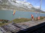 Wegen des vielen Schnees im Winter sind die Weichentafeln besonders hoch montiert. Ospizio Bernina 2253m/.M. am 18.09.2001.