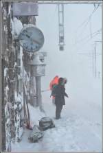 Warten im Schneesturm auf Ospizio Bernina 2253m ü/M.