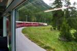 Blick aus dem R 1613 (St. Moritz - Tirano) am 24.7.2014. Am Zugschluss hingen noch zwei Güterwagen diese bis Poschiavo mitfuhren.
