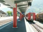 Der krzlich neu umgebaute Endbahnhof der Rhtischen Bahn in Tirano/Italien.Auch die Gleisanlagen im Bahnhofsbereich wurden komplett erneuert und erweitert.Tirano 10.05.07