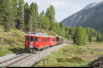 GV Club 1889 in Le Prese am 15. Juni 2019. Zu diesem Anlass wurden ab Pontresina zwei historische Extrazüge geführt. Der erste Zug bestand aus dem ABe 4/4 II 46 mit einem GmP und wurde als Fotozug mit Fotohalten auf der Strecke geführt.<br>
Der Zug zwischen Surovas und Morteratsch.