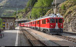 RhB Berninabahn ABe 4/4 II 56 und 55 erreichen am 15. Juni 2019 die Alp Grüm mit dem letzten Regio nach Tirano.