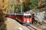 RhB - Regionalzug 1656 von Tirano nach St.Moritz am 13.10.2008 oberhalb Morteratsch mit Triebwagen ABe 4/4 II 48 - ABe 4/4 II 45 - B - ...